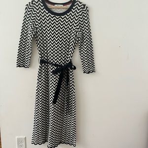 Boden Chevron Crocheted 3/4 Sleeved Midi Sweater Dress Belted Size 6